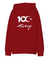 Türkiye,Türkiye bayrağı,milli mücadelenin 100. yılı. Kırmızı Oversize Unisex Kapüşonlu Sweatshirt - Tisho