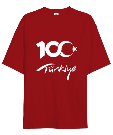 Tisho - Türkiye,Türkiye bayrağı,milli mücadelenin 100. yılı. Kırmızı Oversize Unisex Tişört