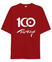 Türkiye,Türkiye bayrağı,milli mücadelenin 100. yılı. Kırmızı Oversize Unisex Tişört - Tisho
