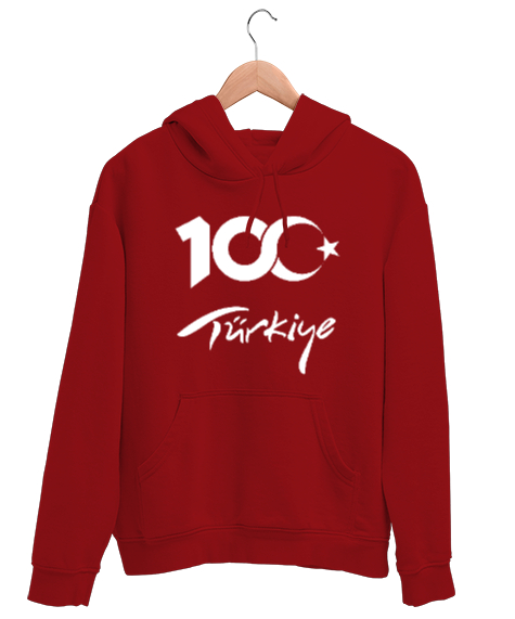 Tisho - Türkiye,Türkiye bayrağı,milli mücadelenin 100. yılı. Kırmızı Unisex Kapşonlu Sweatshirt