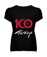 Türkiye,Türkiye bayrağı,milli mücadelenin 100. yılı. Siyah Kadın V Yaka Tişört - Tisho
