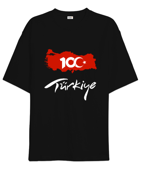 Tisho - Türkiye,Türkiye bayrağı,milli mücadelenin 100. yılı. Siyah Oversize Unisex Tişört