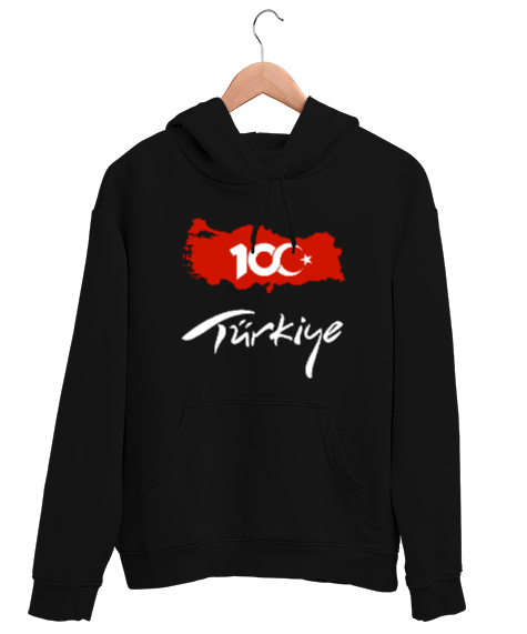 Tisho - Türkiye,Türkiye bayrağı,milli mücadelenin 100. yılı. Siyah Unisex Kapşonlu Sweatshirt