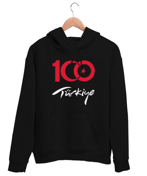 Tisho - Türkiye,Türkiye bayrağı,milli mücadelenin 100. yılı. Siyah Unisex Kapşonlu Sweatshirt