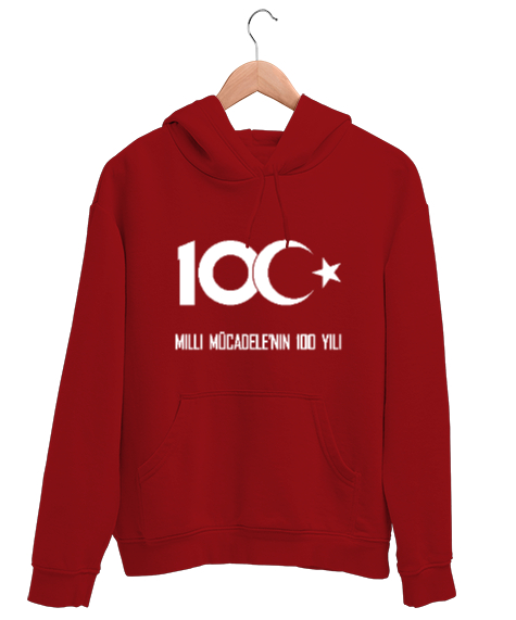 Tisho - Türkiye,Türkiye bayrağı,milli mücadelenin 100.yılı. Kırmızı Unisex Kapşonlu Sweatshirt