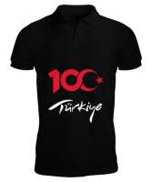 Türkiye,Türkiye bayrağı,milli mücadelenin 100.yılı. Siyah Erkek Kısa Kol Polo Yaka - Tisho