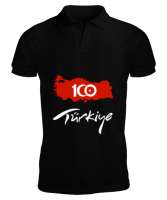 Türkiye,Türkiye bayrağı,milli mücadelenin 100.yılı. Siyah Erkek Kısa Kol Polo Yaka - Tisho