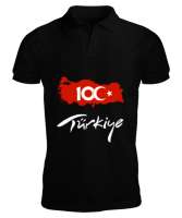 Türkiye,Türkiye bayrağı,milli mücadelenin 100.yılı. Siyah Erkek Kısa Kol Polo Yaka - Tisho