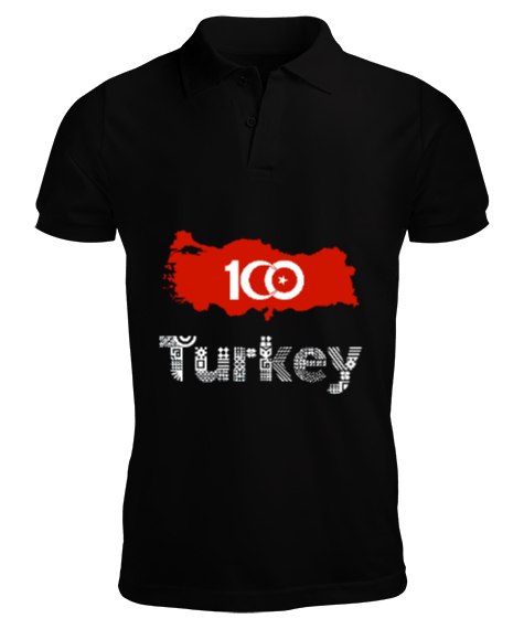Tisho - Türkiye,Türkiye bayrağı,milli mücadelenin 100.yılı. Siyah Erkek Kısa Kol Polo Yaka