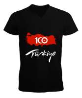 Türkiye,Türkiye bayrağı,milli mücadelenin 100.yılı. Siyah Erkek Kısa Kol V Yaka Tişört - Tisho