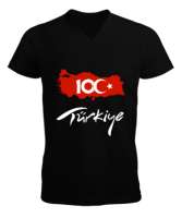 Türkiye,Türkiye bayrağı,milli mücadelenin 100.yılı. Siyah Erkek Kısa Kol V Yaka Tişört - Tisho