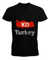 Türkiye,Türkiye bayrağı,milli mücadelenin 100.yılı. Siyah Erkek Kısa Kol V Yaka Tişört - Tisho