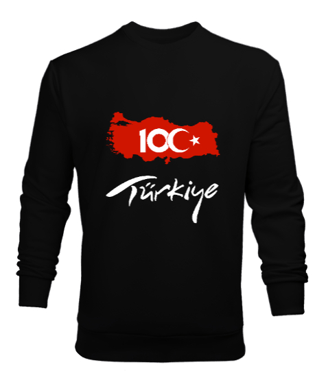 Tisho - Türkiye,Türkiye bayrağı,milli mücadelenin 100.yılı. Siyah Erkek Sweatshirt