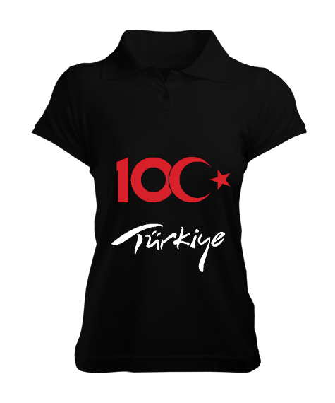 Tisho - Türkiye,Türkiye bayrağı,milli mücadelenin 100.yılı. Siyah Kadın Polo Yaka Tişört