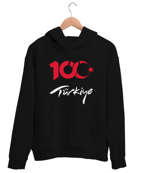 Tisho - Türkiye,Türkiye bayrağı,milli mücadelenin 100.yılı. Siyah Unisex Kapşonlu Sweatshirt