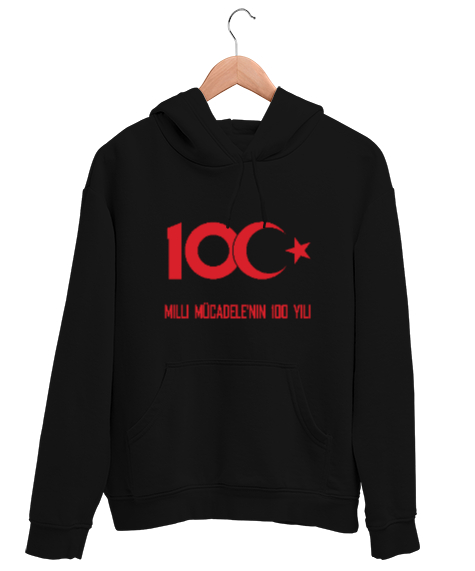 Tisho - Türkiye,Türkiye bayrağı,milli mücadelenin 100.yılı. Siyah Unisex Kapşonlu Sweatshirt