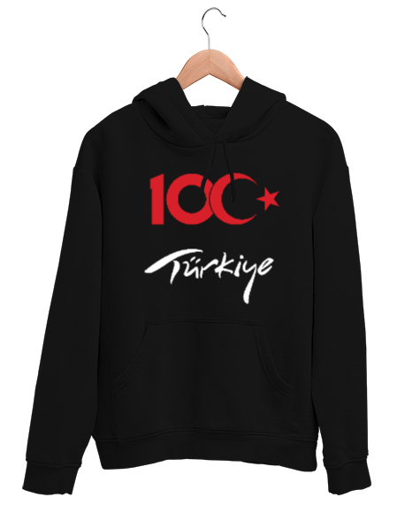 Tisho - Türkiye,Türkiye bayrağı,milli mücadelenin 100.yılı. Siyah Unisex Kapşonlu Sweatshirt