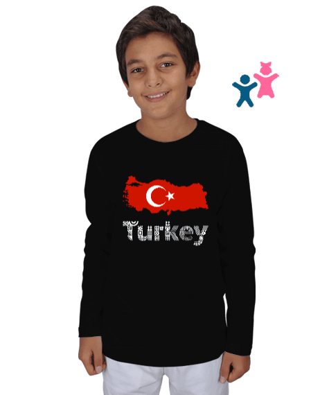 Tisho - Türkiye,Türkiye bayrağı,Türkiye Haritası. Çocuk Unisex Uzunkollu