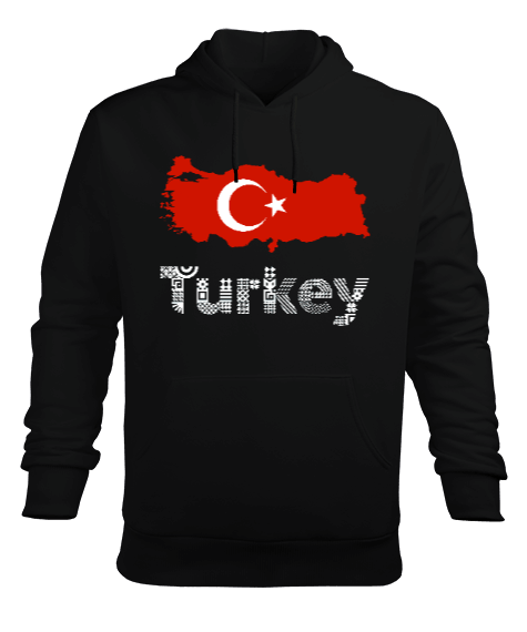 Tisho - Türkiye,Türkiye bayrağı,Türkiye Haritası. Erkek Kapüşonlu Hoodie Sweatshirt