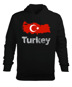Tisho - Türkiye,Türkiye bayrağı,Türkiye Haritası. Erkek Kapüşonlu Hoodie Sweatshirt