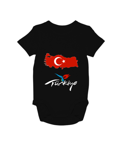 Tisho - Türkiye,Türkiye bayrağı,Türkiye Haritası. Siyah Bebek Zıbını