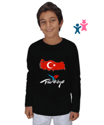 Türkiye,Türkiye bayrağı,Türkiye Haritası. Siyah Çocuk Unisex Uzunkollu - Tisho