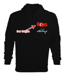 Türkiye,Türkiye bayrağı,Türkiye Haritası. Siyah Erkek Kapşonlu Fermuarlı - Tisho