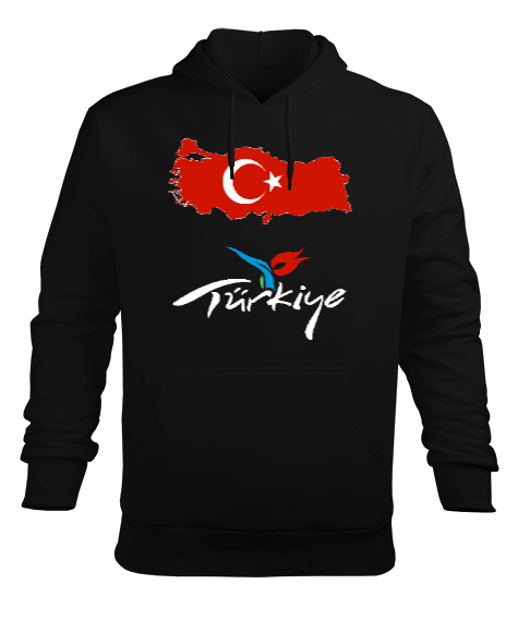 Türkiye,Türkiye bayrağı,Türkiye Haritası. Siyah Erkek Kapüşonlu Hoodie Sweatshirt - Tisho