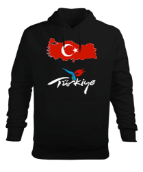 Türkiye,Türkiye bayrağı,Türkiye Haritası. Siyah Erkek Kapüşonlu Hoodie Sweatshirt - Tisho
