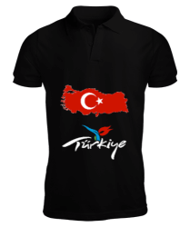 Türkiye,Türkiye bayrağı,Türkiye Haritası. Siyah Erkek Kısa Kol Polo Yaka - Tisho