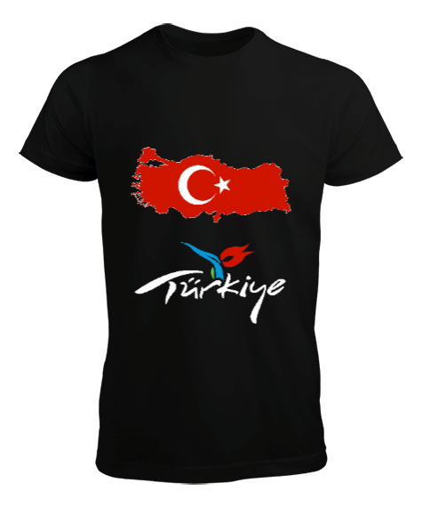 Tisho - Türkiye,Türkiye bayrağı,Türkiye Haritası. Siyah Erkek Tişört