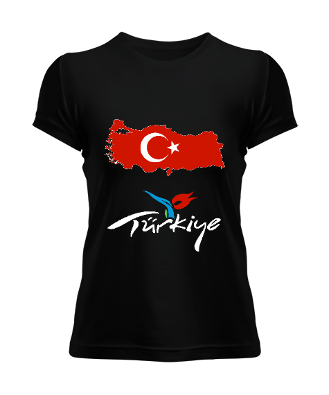 Tisho - Türkiye,Türkiye bayrağı,Türkiye Haritası. Siyah Kadın Tişört