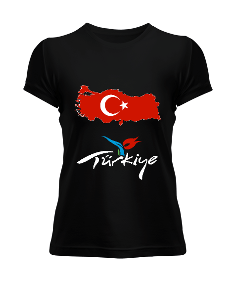 Türkiye,Türkiye bayrağı,Türkiye Haritası. Siyah Kadın Tişört - Tisho