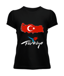 Tisho - Türkiye,Türkiye bayrağı,Türkiye Haritası. Siyah Kadın Tişört