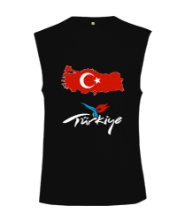 Türkiye,Türkiye bayrağı,Türkiye Haritası. Siyah Kesik Kol Unisex Tişört - Tisho