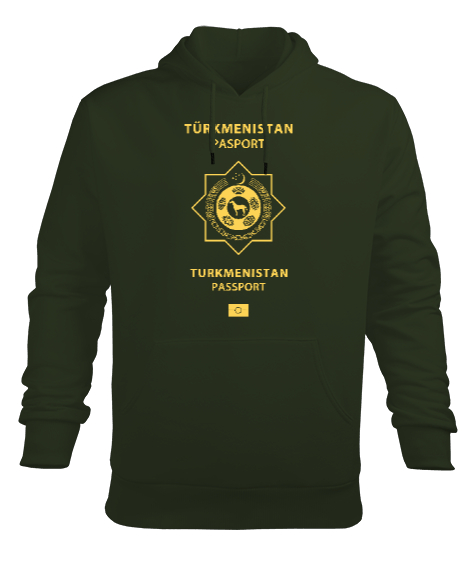 Tisho - Türkmenistan,Turkmenistan,Türkmenistan Bayrağı,Türkmenistan logosu,Turkmenistan flag. Haki Yeşili Erkek Kapüşonlu Hoodie Sweatshirt