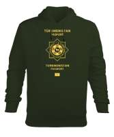 Türkmenistan,Turkmenistan,Türkmenistan Bayrağı,Türkmenistan logosu,Turkmenistan flag. Haki Yeşili Erkek Kapüşonlu Hoodie Sweatshirt - Tisho