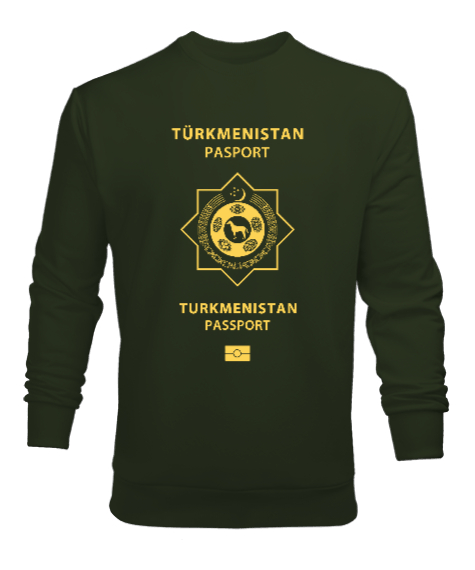 Tisho - Türkmenistan,Turkmenistan,Türkmenistan Bayrağı,Türkmenistan logosu,Turkmenistan flag. Haki Yeşili Erkek Sweatshirt