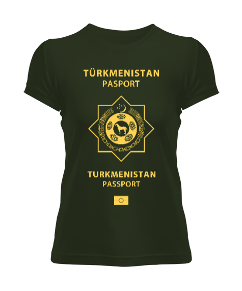 Tisho - Türkmenistan,Turkmenistan,Türkmenistan Bayrağı,Türkmenistan logosu,Turkmenistan flag. Haki Yeşili Kadın Tişört