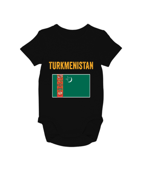 Tisho - Türkmenistan,Turkmenistan,Türkmenistan Bayrağı,Türkmenistan logosu,Turkmenistan flag. Siyah Bebek Zıbını