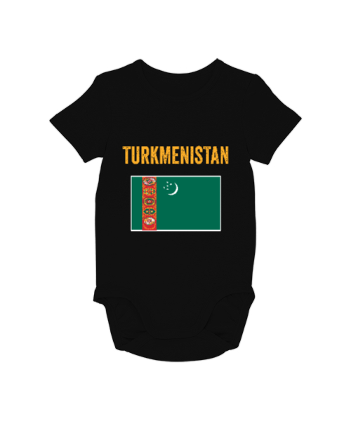 Tisho - Türkmenistan,Turkmenistan,Türkmenistan Bayrağı,Türkmenistan logosu,Turkmenistan flag. Siyah Bebek Zıbını