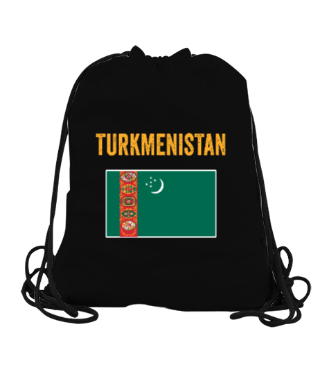 Tisho - Türkmenistan,Turkmenistan,Türkmenistan Bayrağı,Türkmenistan logosu,Turkmenistan flag. Siyah Büzgülü Spor Çanta