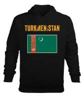 Türkmenistan,Turkmenistan,Türkmenistan Bayrağı,Türkmenistan logosu,Turkmenistan flag. Siyah Erkek Kapüşonlu Hoodie Sweatshirt - Tisho