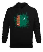 Türkmenistan,Turkmenistan,Türkmenistan Bayrağı,Türkmenistan logosu,Turkmenistan flag. Siyah Erkek Kapüşonlu Hoodie Sweatshirt - Tisho