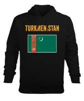 Türkmenistan,Turkmenistan,Türkmenistan Bayrağı,Türkmenistan logosu,Turkmenistan flag. Siyah Erkek Kapüşonlu Hoodie Sweatshirt - Tisho