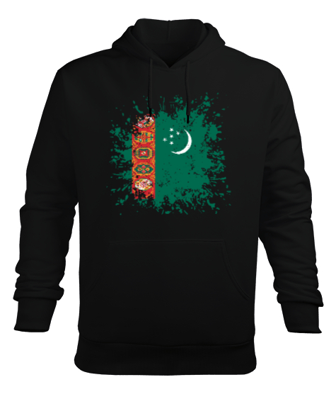 Tisho - Türkmenistan,Turkmenistan,Türkmenistan Bayrağı,Türkmenistan logosu,Turkmenistan flag. Siyah Erkek Kapüşonlu Hoodie Sweatshirt