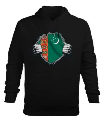 Türkmenistan,Turkmenistan,Türkmenistan Bayrağı,Türkmenistan logosu,Turkmenistan flag. Siyah Erkek Kapüşonlu Hoodie Sweatshirt - Tisho