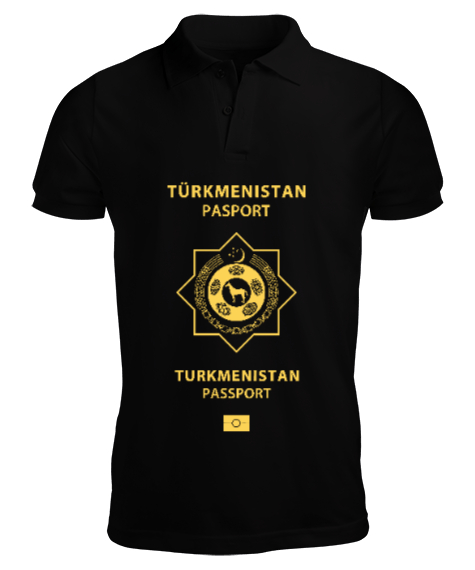 Tisho - Türkmenistan,Turkmenistan,Türkmenistan Bayrağı,Türkmenistan logosu,Turkmenistan flag. Siyah Erkek Kısa Kol Polo Yaka