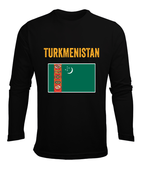 Tisho - Türkmenistan,Turkmenistan,Türkmenistan Bayrağı,Türkmenistan logosu,Turkmenistan flag. Siyah Erkek Uzun Kol Yazlık Tişört