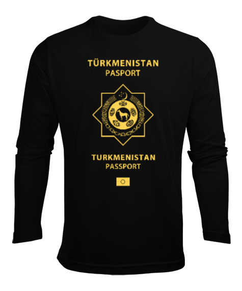 Tisho - Türkmenistan,Turkmenistan,Türkmenistan Bayrağı,Türkmenistan logosu,Turkmenistan flag. Siyah Erkek Uzun Kol Yazlık Tişört